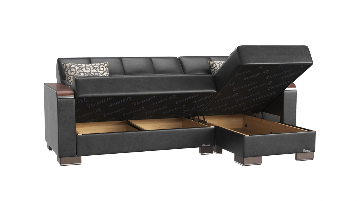 Ottomanson Armada X Collection Upholstered Convertible Wood Trimmed Chaise Lounge with Storage