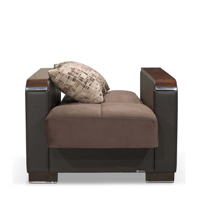 Ottomanson Armada X Collection Upholstered Convertible Wood Trimmed Armchair with Storage