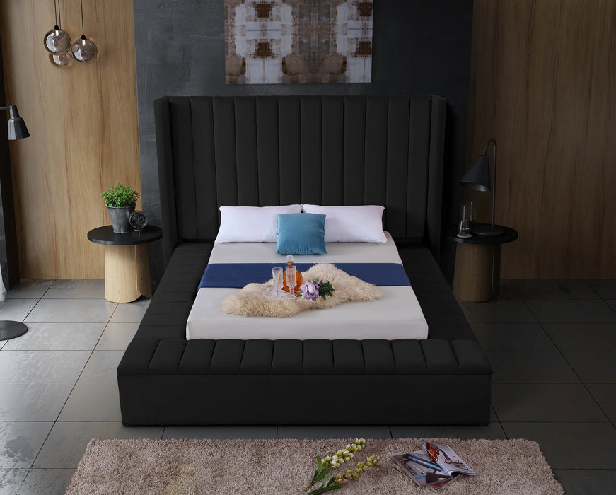 Kiki Black Velvet Queen Bed (3 Boxes)