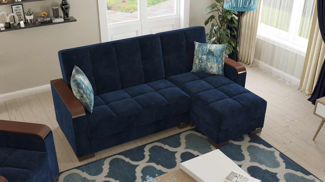 Ottomanson Armada X Collection Upholstered Convertible Wood Trimmed Chaise Lounge with Storage