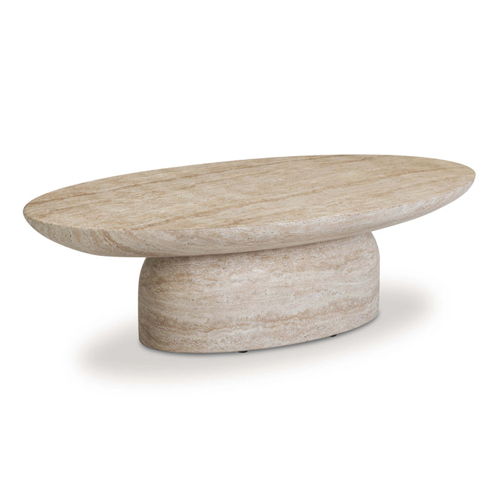 Sonia 51" Faux Travertine Indoor/Outdoor Concrete Coffee Table