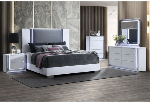 Ylime Smooth White Bed, Dresser, Mirror, Nightstand