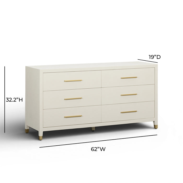 Dani 62" Cream Faux Shagreen 6-Drawer Dresser