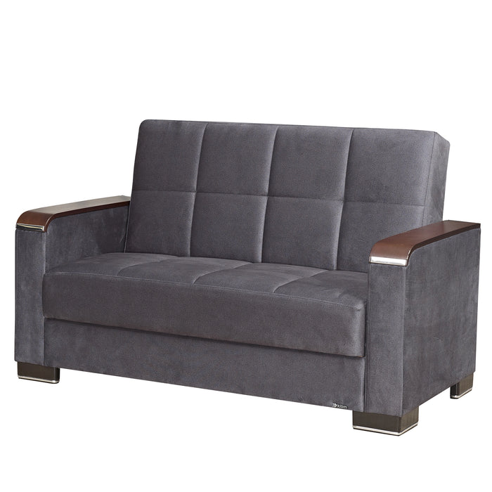 Ottomanson Armada X Collection Upholstered Convertible Wood Trimmed Loveseat with Storage