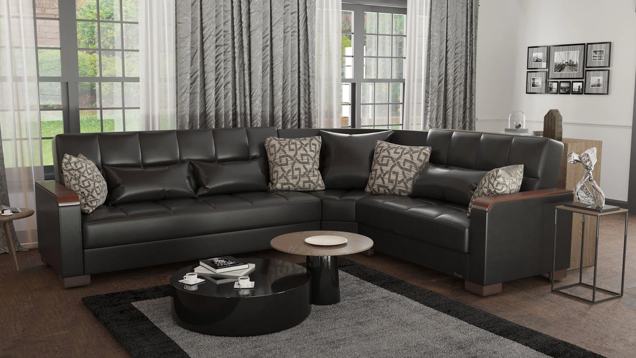 Ottomanson Armada X Collection Upholstered Convertible Wood Trimmed Sectional with Storage