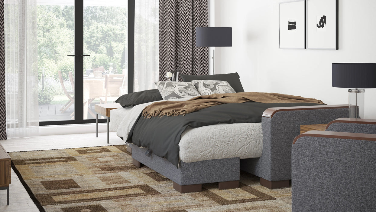 Ottomanson Armada X Collection Upholstered Convertible Wood Trimmed Chaise Lounge with Storage