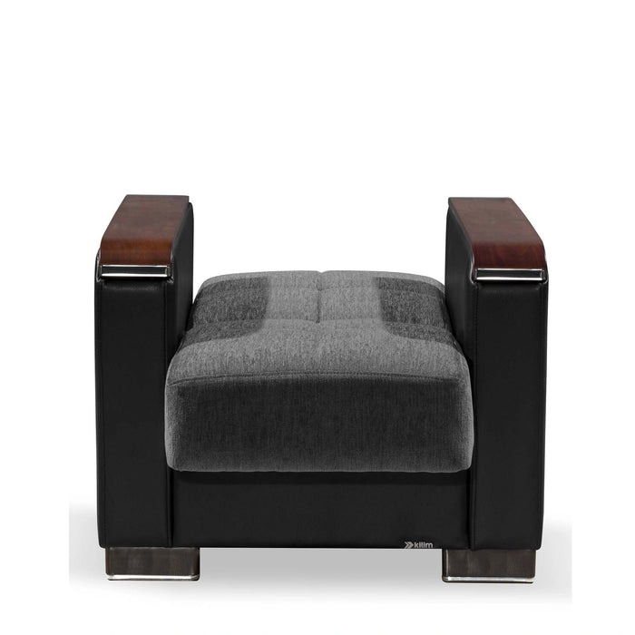 Ottomanson Armada X Collection Upholstered Convertible Wood Trimmed Armchair with Storage