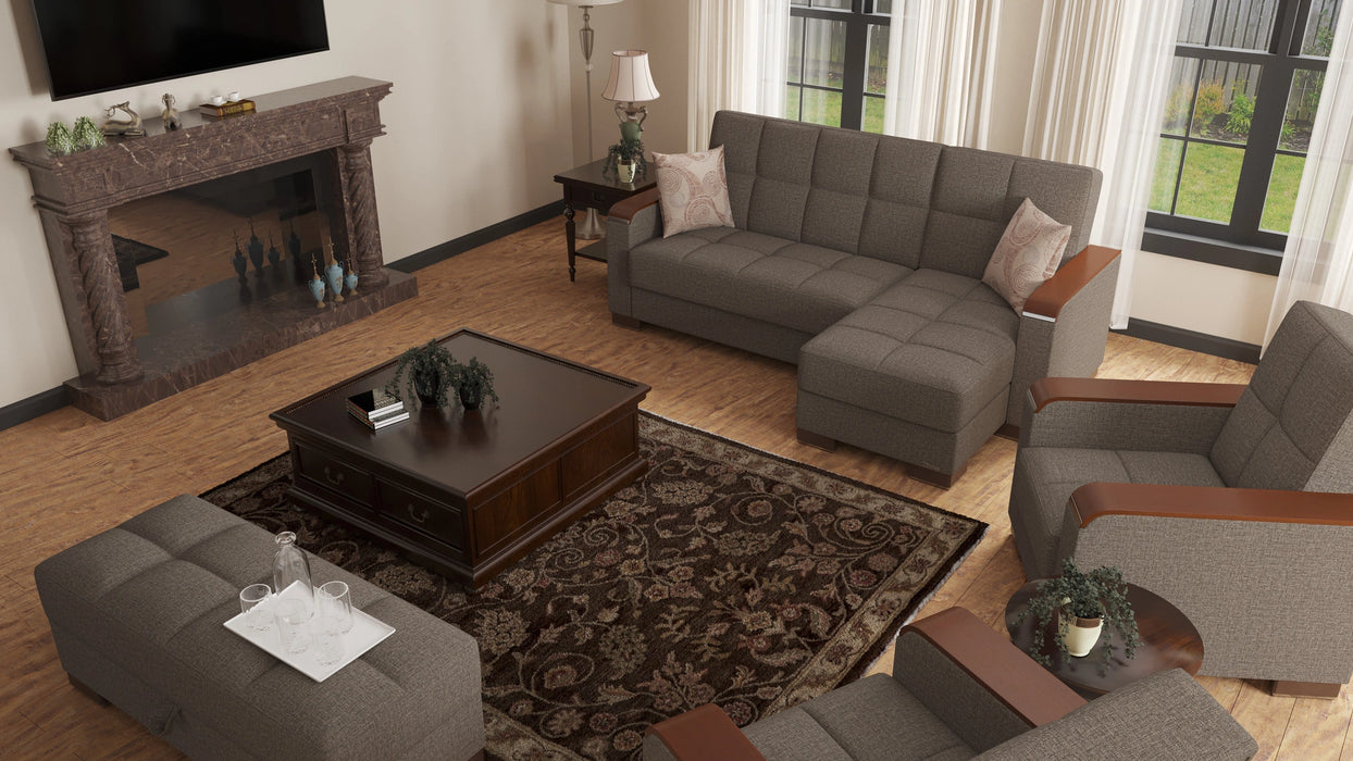 Ottomanson Armada X Collection Upholstered Convertible Wood Trimmed Chaise Lounge with Storage