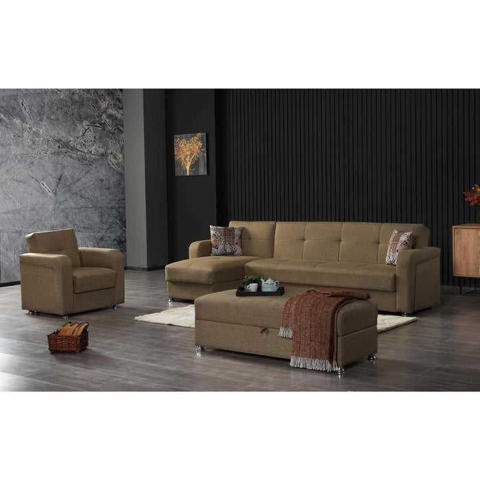 Ottomanson Harmony Collection Upholstered Convertible Sectional with Storage