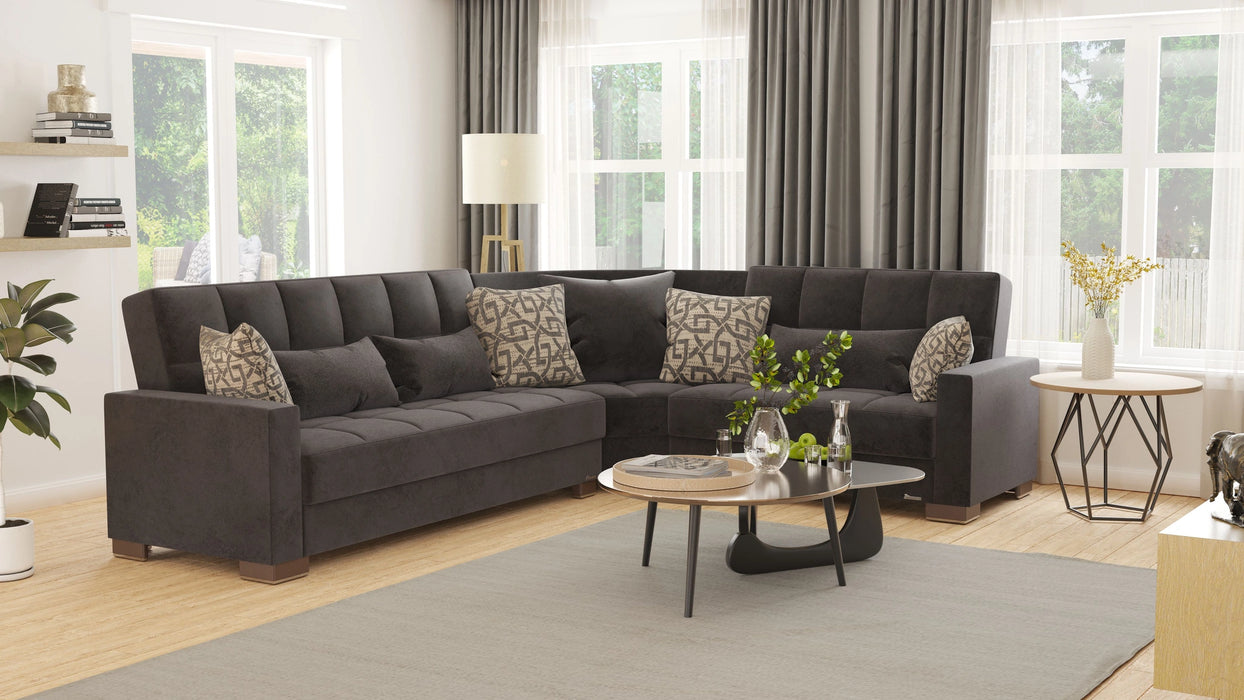 Ottomanson Armada Collection Upholstered Convertible Sectional with Storage