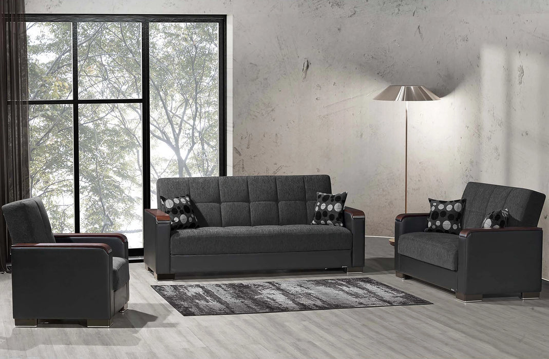 Ottomanson Armada X Collection Upholstered Convertible Wood Trimmed Armchair with Storage