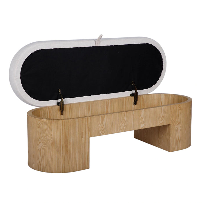 Poppi 49" Cream Performance Fabric Storage Bench