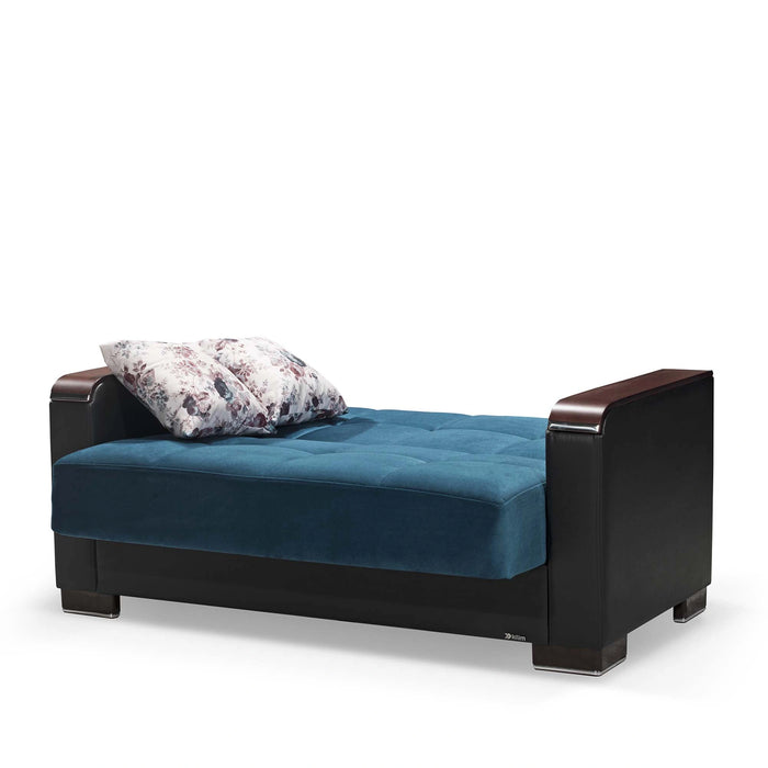 Ottomanson Armada X Collection Upholstered Convertible Wood Trimmed Loveseat with Storage