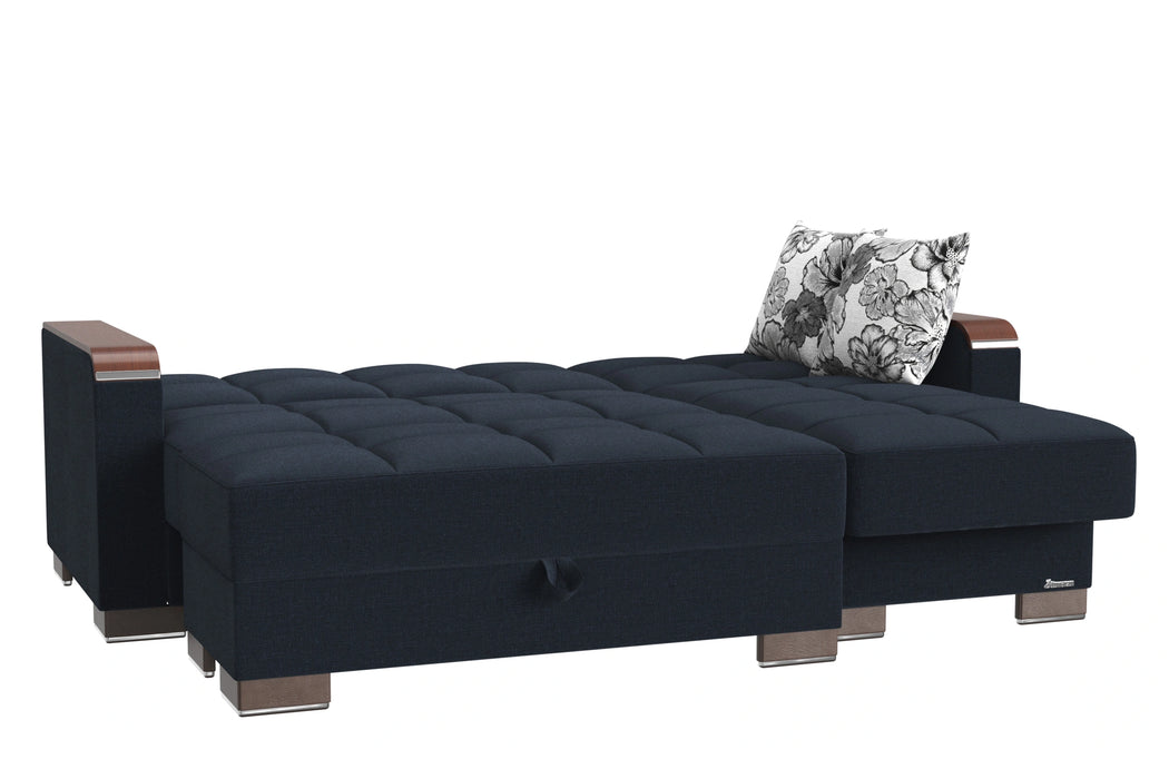 Ottomanson Armada X Collection Upholstered Convertible Wood Trimmed Chaise Lounge with Storage