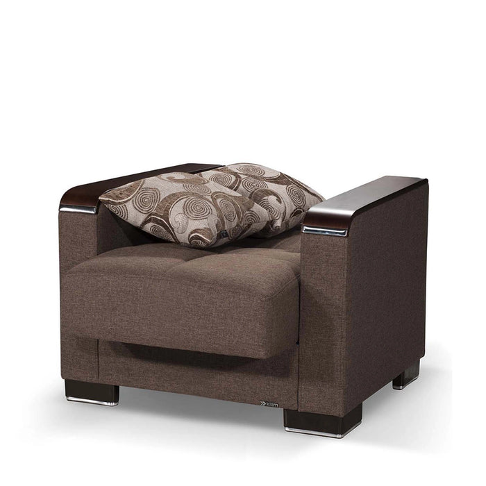 Ottomanson Armada X Collection Upholstered Convertible Wood Trimmed Armchair with Storage