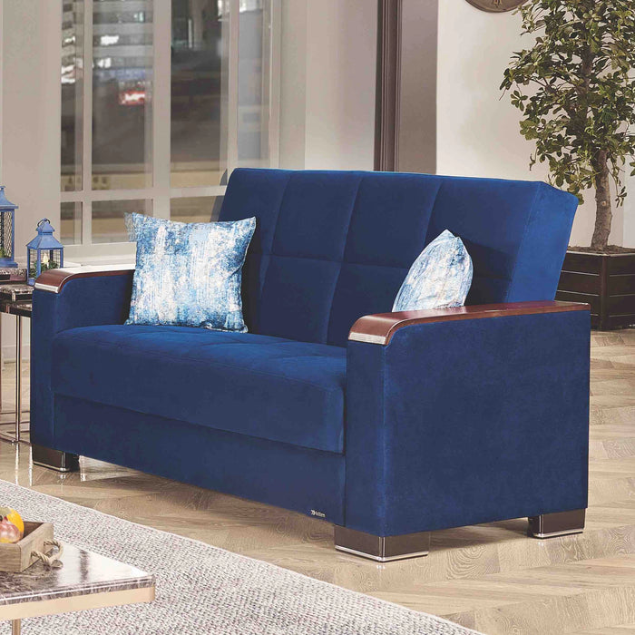 Ottomanson Armada X Collection Upholstered Convertible Wood Trimmed Loveseat with Storage