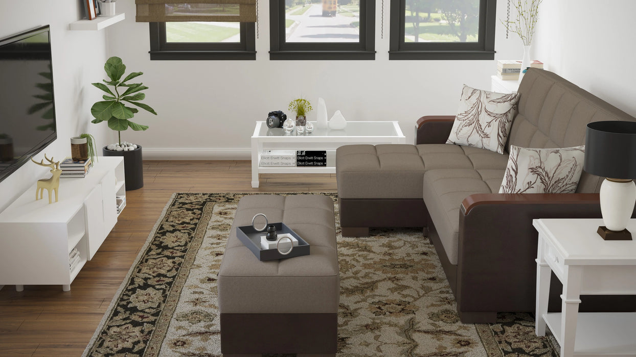 Ottomanson Armada X Collection Upholstered Convertible Wood Trimmed Chaise Lounge with Storage