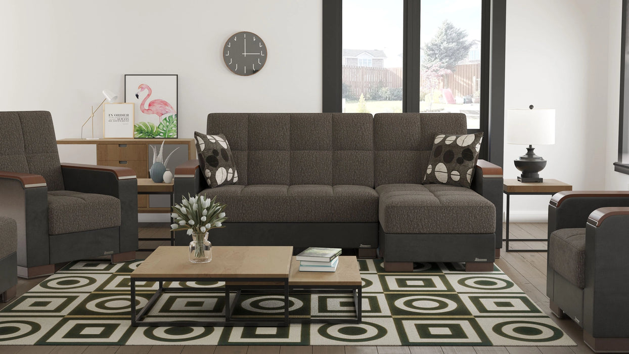 Ottomanson Armada X Collection Upholstered Convertible Wood Trimmed Chaise Lounge with Storage