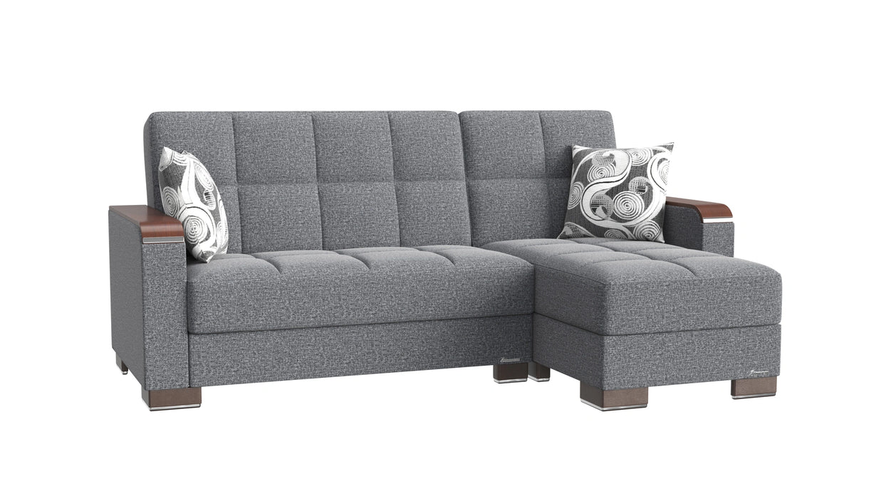 Ottomanson Armada X Collection Upholstered Convertible Wood Trimmed Chaise Lounge with Storage