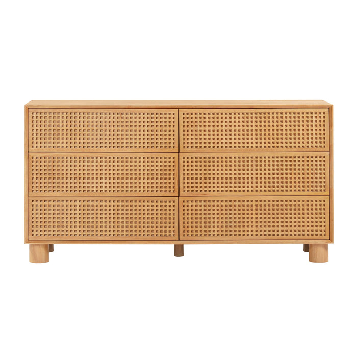 Miles 62" Natural Wood 6-Drawer Dresser