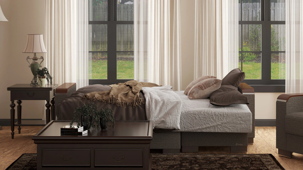 Ottomanson Armada X Collection Upholstered Convertible Wood Trimmed Chaise Lounge with Storage