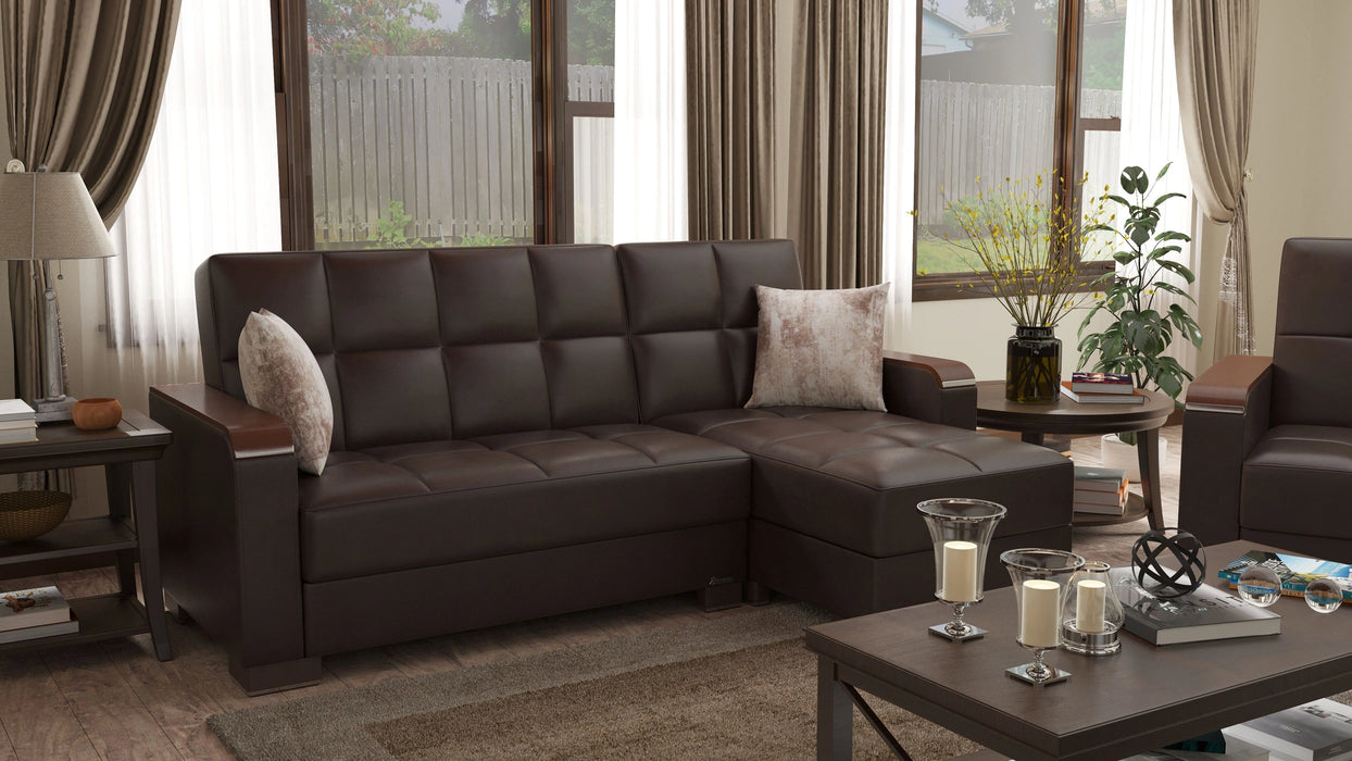 Ottomanson Armada X Collection Upholstered Convertible Wood Trimmed Chaise Lounge with Storage