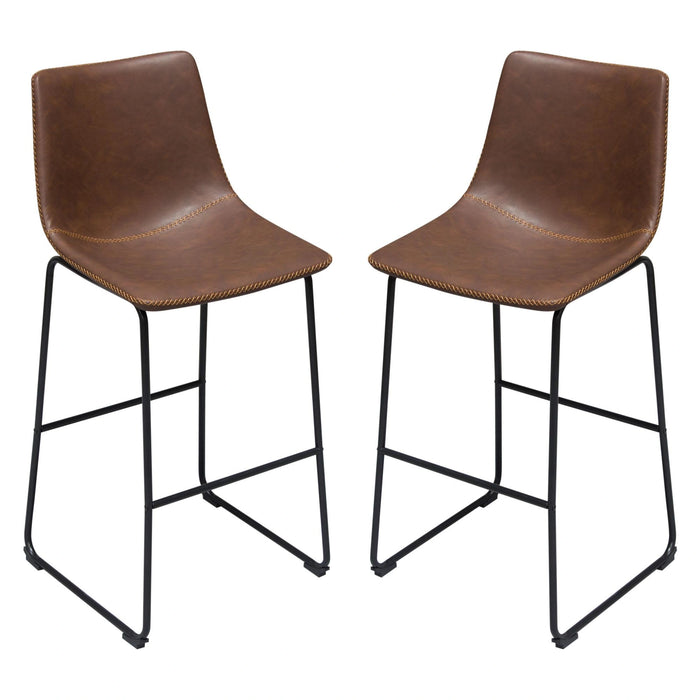 Theo Set of (2) Bar Height Chairs in Chocolate Leatherette w/ Black Metal Base by Diamond Sofa