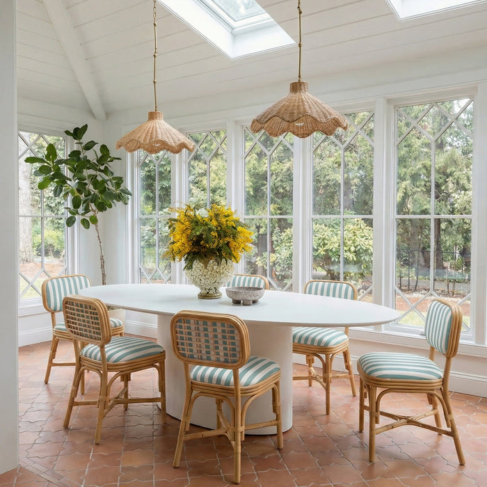 Dorine Striped Performance Linen & Rattan Dining Chair