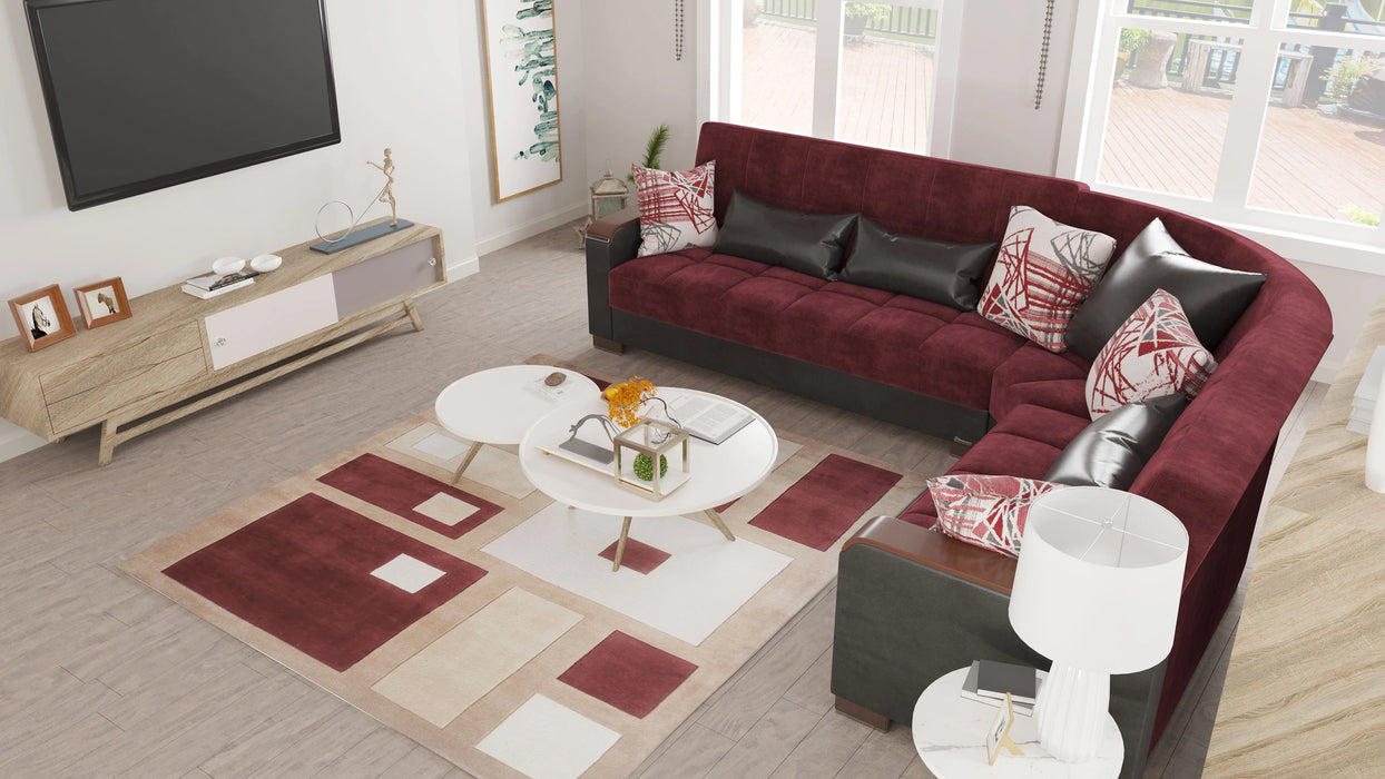 Ottomanson Armada X Collection Upholstered Convertible Wood Trimmed Sectional with Storage
