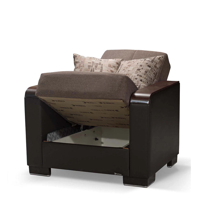 Ottomanson Armada X Collection Upholstered Convertible Wood Trimmed Armchair with Storage