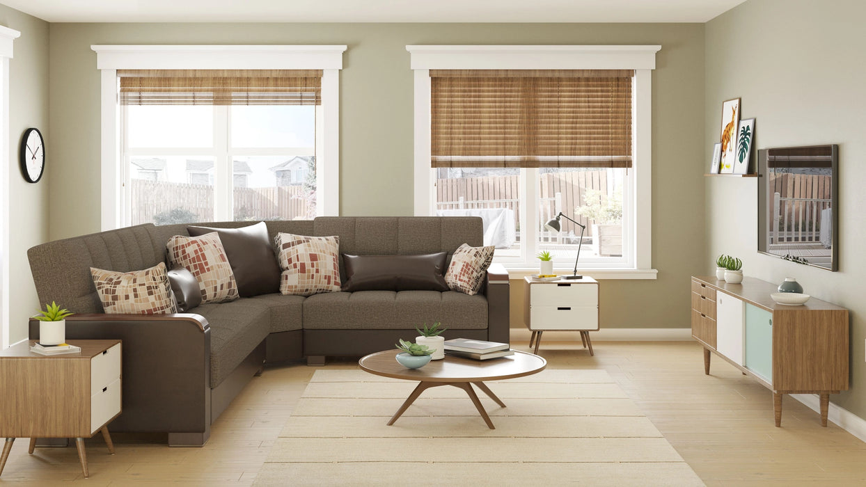 Ottomanson Armada X Collection Upholstered Convertible Wood Trimmed Sectional with Storage