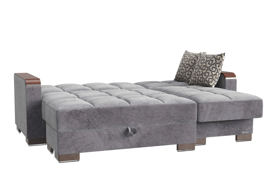 Ottomanson Armada X Collection Upholstered Convertible Wood Trimmed Chaise Lounge with Storage