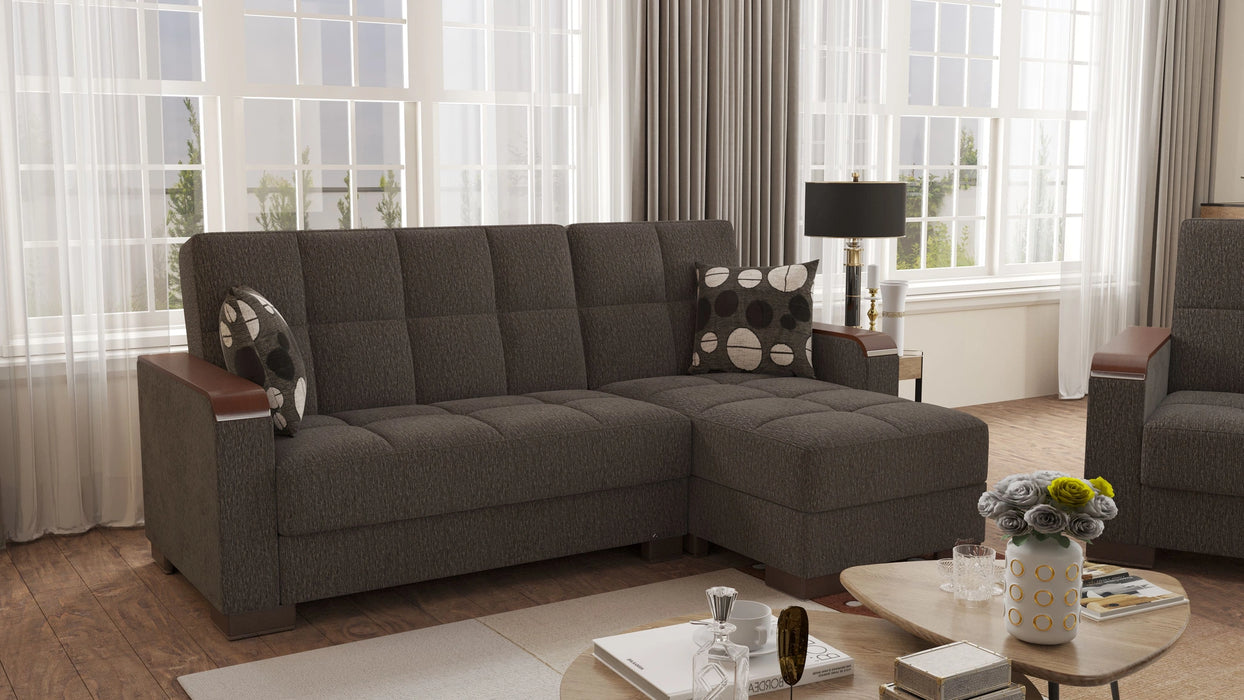 Ottomanson Armada X Collection Upholstered Convertible Wood Trimmed Chaise Lounge with Storage