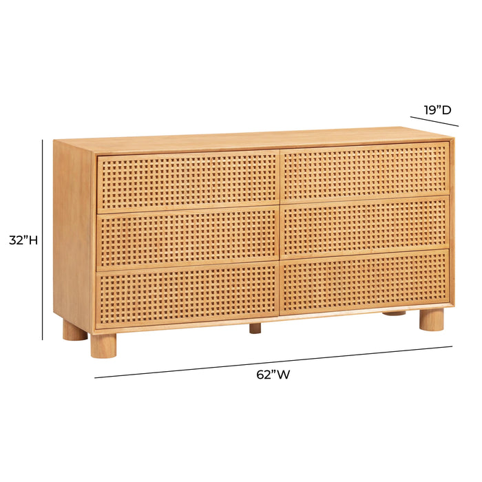 Miles 62" Natural Wood 6-Drawer Dresser