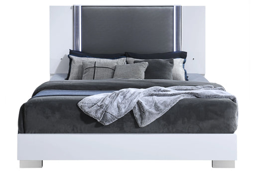 Ylime Smooth White Bed with LED Fully Slatted
