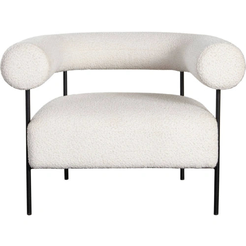 District Accent Chair in Ivory Boucle Fabric w/ Black Metal Frame