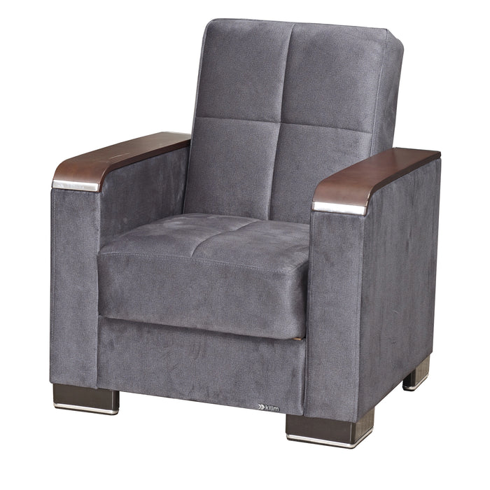Ottomanson Armada X Collection Upholstered Convertible Wood Trimmed Armchair with Storage