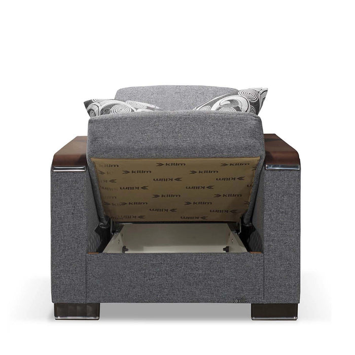 Ottomanson Armada X Collection Upholstered Convertible Wood Trimmed Armchair with Storage