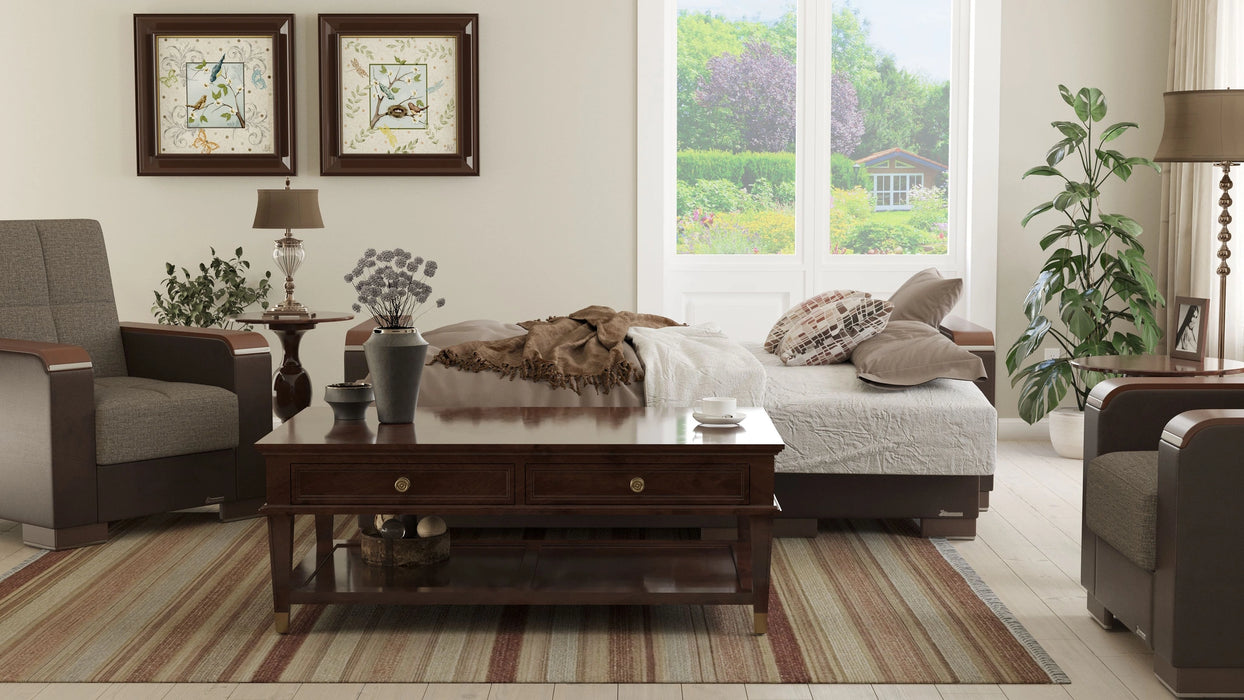 Ottomanson Armada X Collection Upholstered Convertible Wood Trimmed Chaise Lounge with Storage