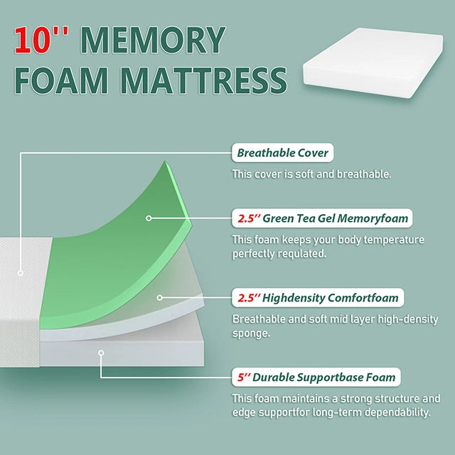 Forsythia 10" Green Tea Gel Memory Foam