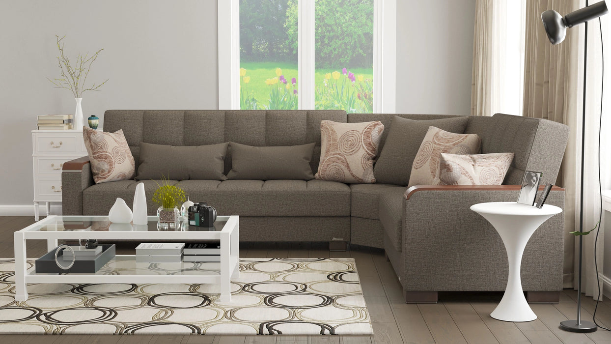Ottomanson Armada X Collection Upholstered Convertible Wood Trimmed Sectional with Storage