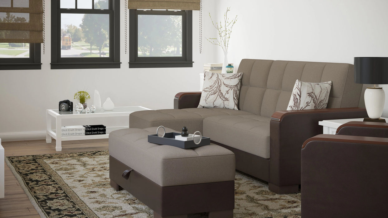 Ottomanson Armada X Collection Upholstered Convertible Wood Trimmed Ottoman with Storage