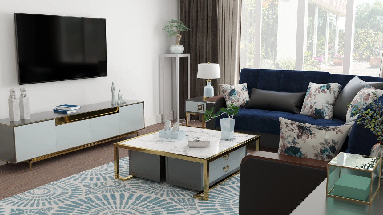 Ottomanson Armada X Collection Upholstered Convertible Wood Trimmed Sectional with Storage
