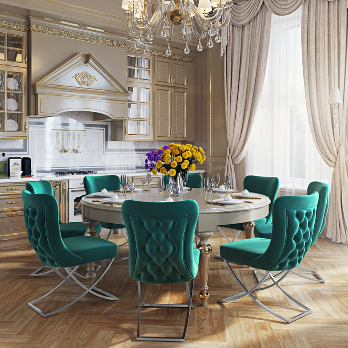 Ottomanson Royal Collection Upholstered Gold Legged Dining Chair, Set of 2