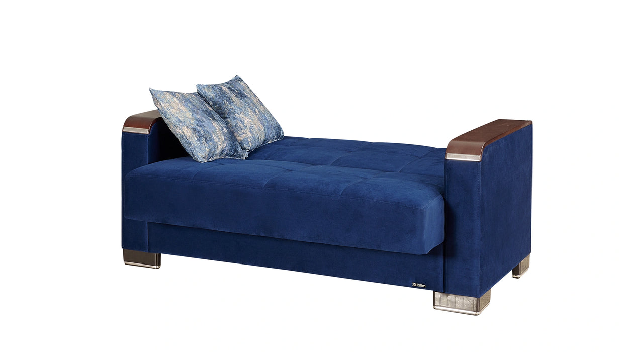 Ottomanson Armada X Collection Upholstered Convertible Wood Trimmed Loveseat with Storage
