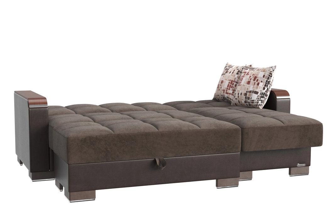Ottomanson Armada X Collection Upholstered Convertible Wood Trimmed Chaise Lounge with Storage