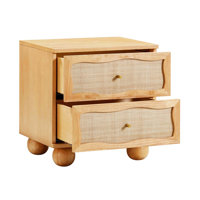 Grappa 22" Wood & Raffia Wavy 2-Drawer Nightstand
