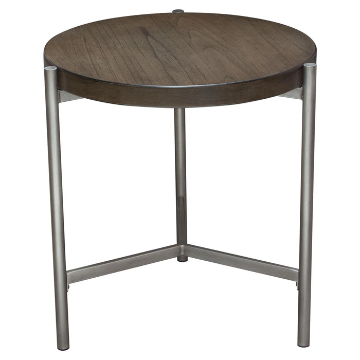 Atwood 22" Round End Table w/ Grey Oak Veneer Top & Brushed Silver Metal Base by Diamond Sofa