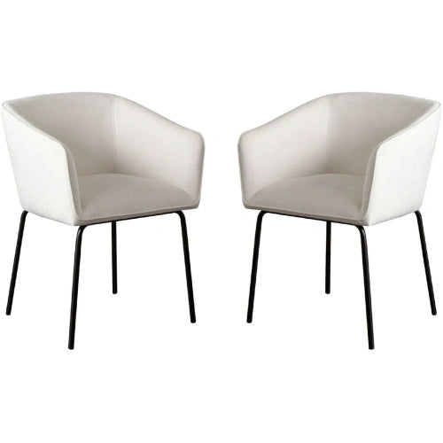 Avery Set of (2) Dining Chairs in Mist White Performance Fabric w/ Black Metal Leg
