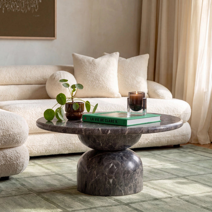 Cynthia 36" Faux Travertine Concrete Indoor/Outdoor Coffee Table